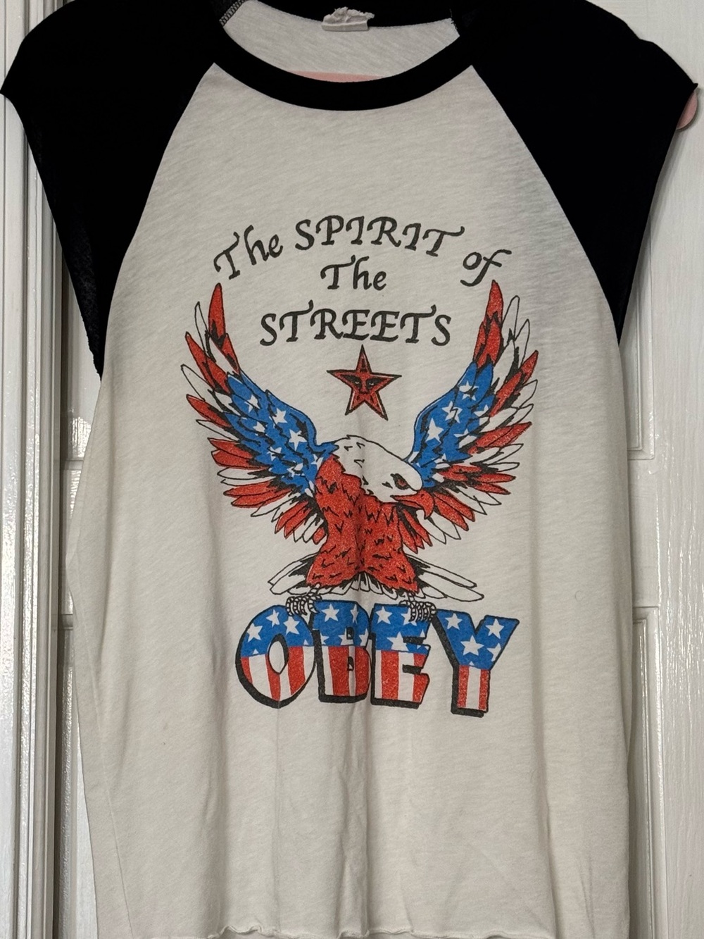 Obey Women's Raglan Tee - Red, Blue, White, Black